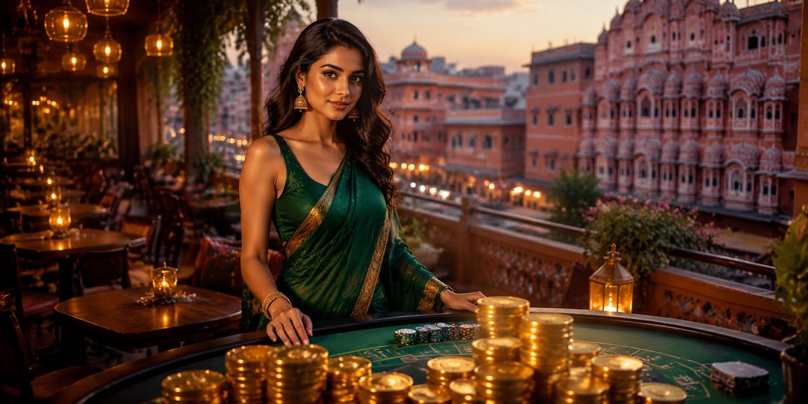 Indian woman in traditional attire enjoying casino style betting in Jaipur