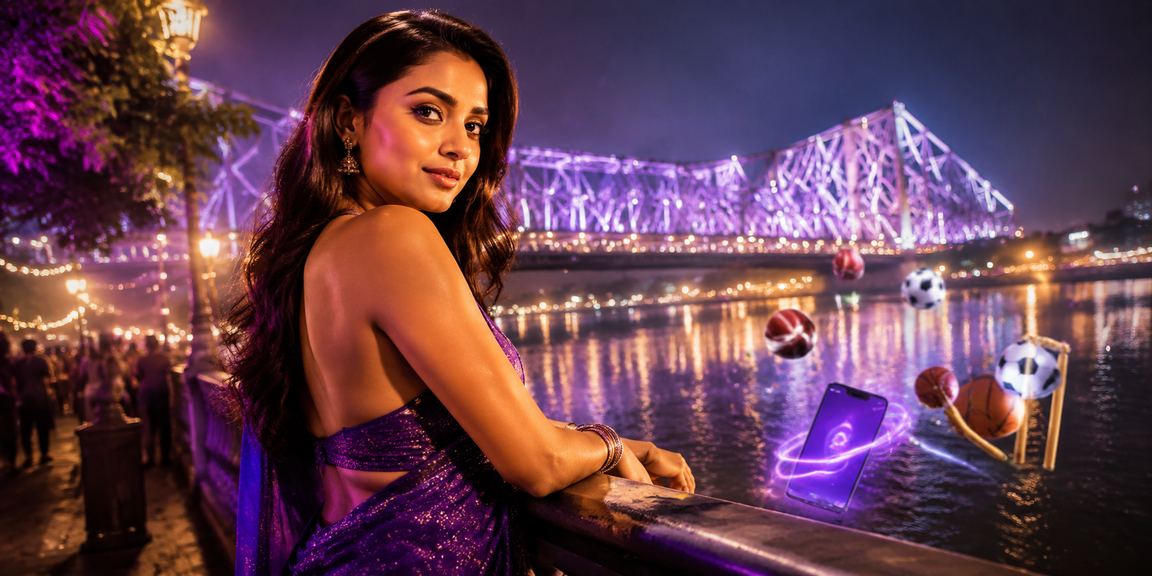Man in Kolkata betting on Aviator game using smartphone near Howrah Bridge